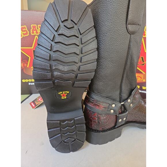 Los Altos Men\'s Genuine Caiman Tail Motorcycle Boots Square Toe Biker WIde 13 EE main image 6